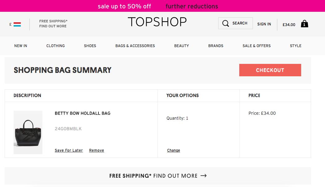 TopShop Basket Page