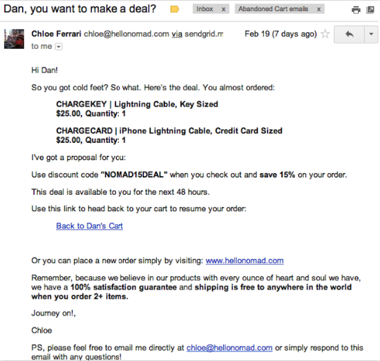 Nomad - You want to make a deal? Cart abandonment email