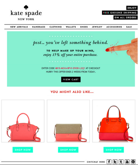 Kate Spade Cart Abandonment Email - with a good use of cross-selling products