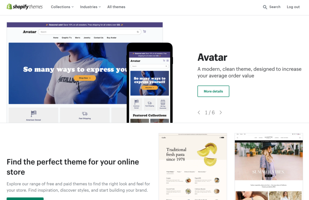 Choose from over 70 preium Shopify Themes