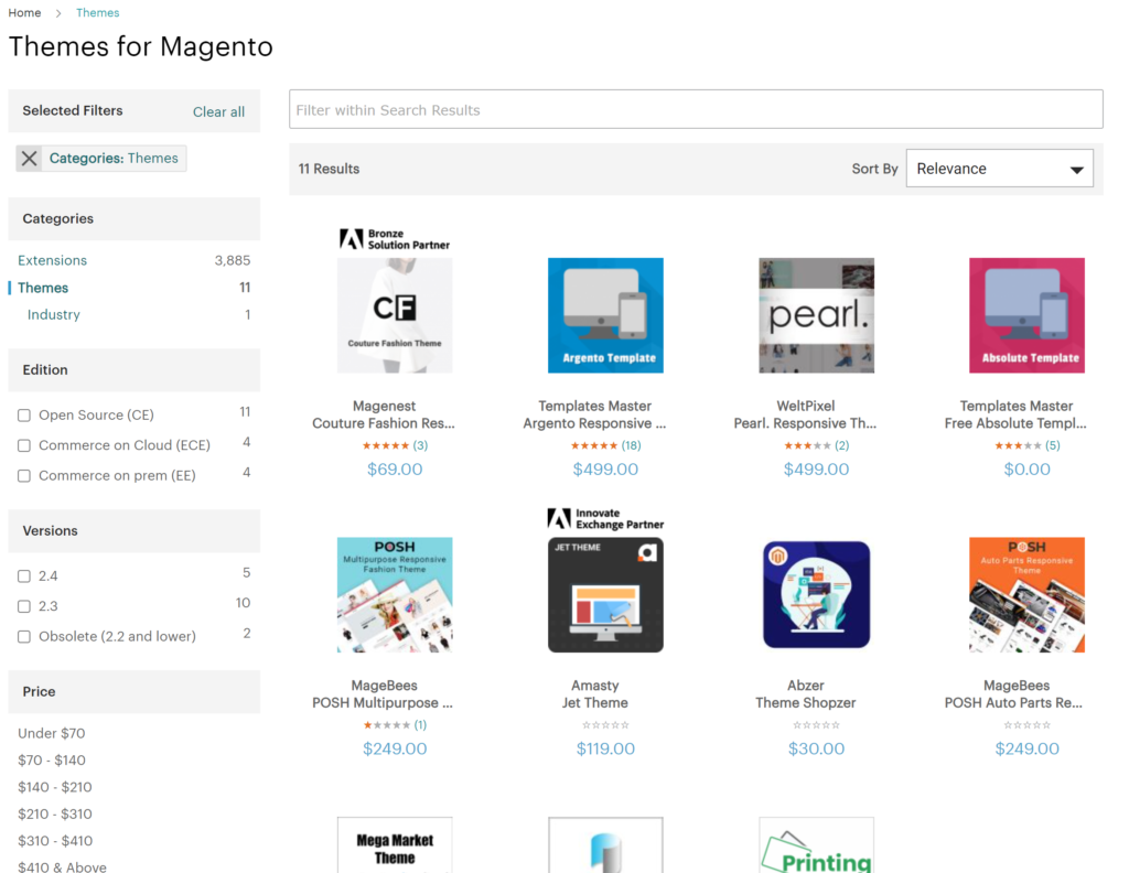 Choose a small selection of Magento Themes on their Marketplace 