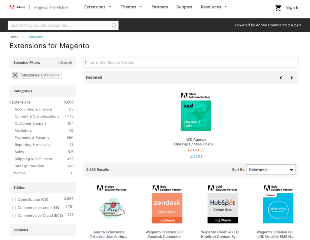 Selection from over 3,000 Magento extensions on their Marketplace 