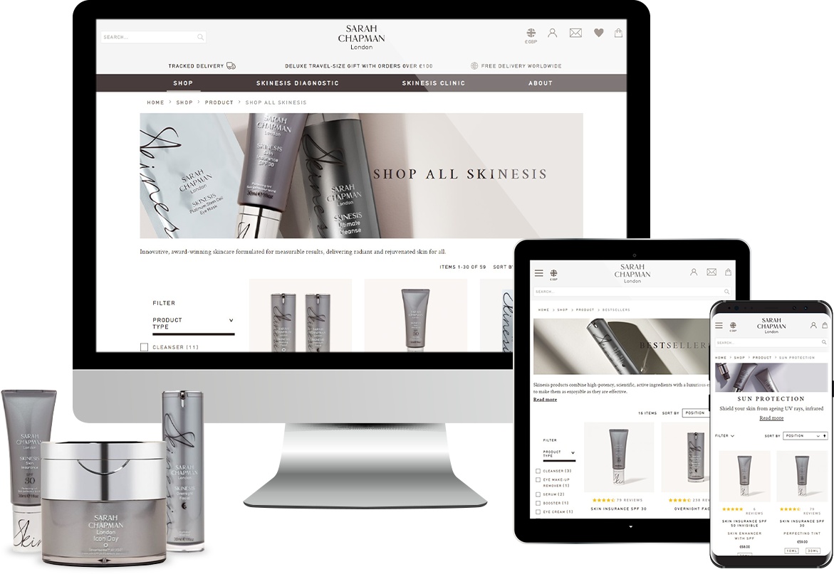 Sarah Chapman Magento Ecommerce Website design on multiple devices by R & W Media